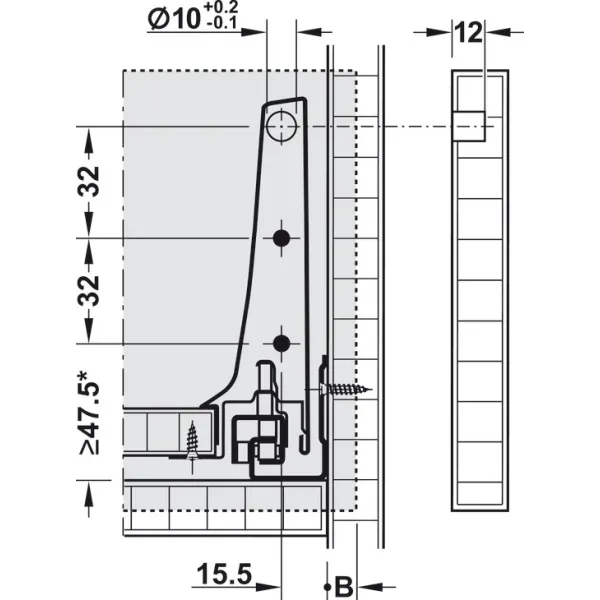 Front fixing brackets, For Blum Tandembox antaro/plus drawer and front extension, all system heights