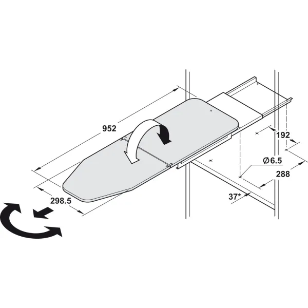 Ironing board, Häfele Ironfix, shelf mounted