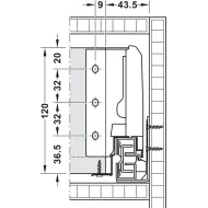 Drawer side runner system, Häfele Matrix Box S35, drawer side height L120mm, load bearing capacity 35kg