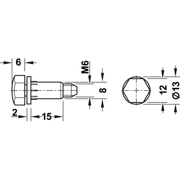 Adjusting screw, Round, with M8 sleeve