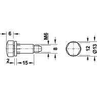 Adjusting screw, Round, with M8 sleeve