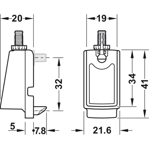 Rail end support, For Häfele Dresscode wardrobe rail, straight-edged