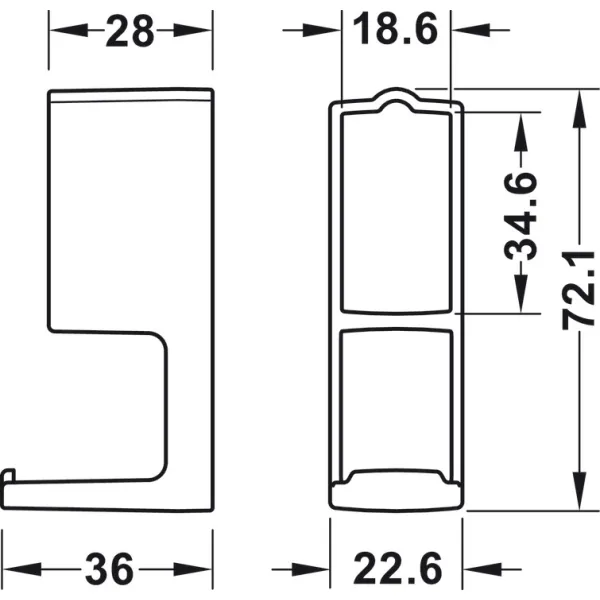 Pakabėlė stačiakampiui vamzdžiui 34x18mm, DressCode balta