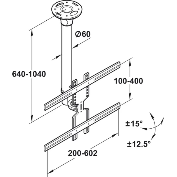 Ceiling mounted TV support bracket, Load bearing capacity 35kg