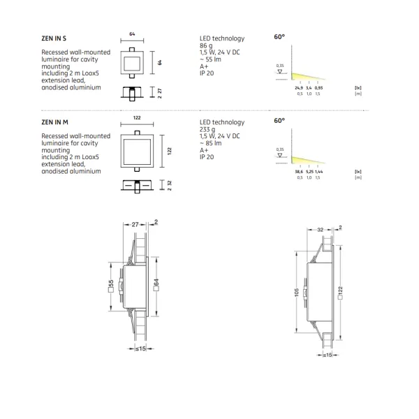 Surface mounted light LED ZEN INS 1.5W 24V 3000K