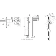 Central lock 1018 L600mm 3x13mm, 40mm tail, nickel plated