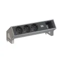 Power distributing unit DESK2 3xCEE7/3, 1 custom module, L200mm GST18, stainless steel