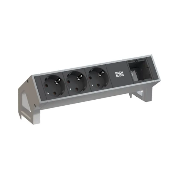 Power distributing unit DESK2 3xCEE7/3, 1 custom module, L200mm GST18, stainless steel