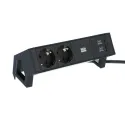 Rozečių blokas DESK2 2xCEE7/3, 1 A/C 22W USB kroviklis, laidas L200mm, GST18, juoda RAL9005
