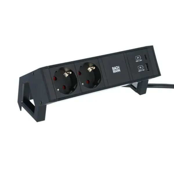Rozečių blokas DESK2 2xCEE7/3, 1 A/C 22W USB kroviklis, laidas L200mm, GST18, juoda RAL9005