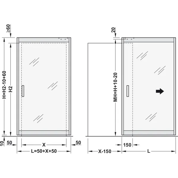 SLIDO D-Line 43 80N MAGIC stiklo durims švelnaus uždarymo, L1100mm, aliuminis