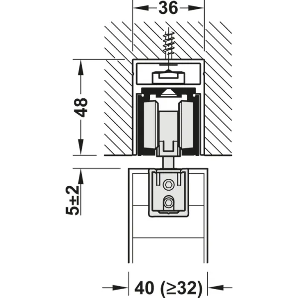 Track set, for pocket door solution, for Häfele Slido D-Line11 50I / 80I / 120I, 50L / 80L / 120L