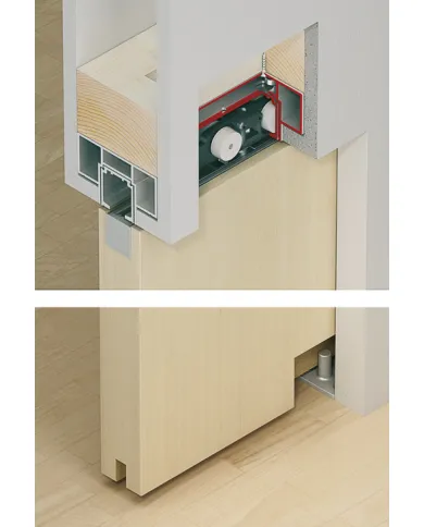 Track set, for pocket door solution, for Häfele Slido D-Line11 50I / 80I / 120I, 50L / 80L / 120L