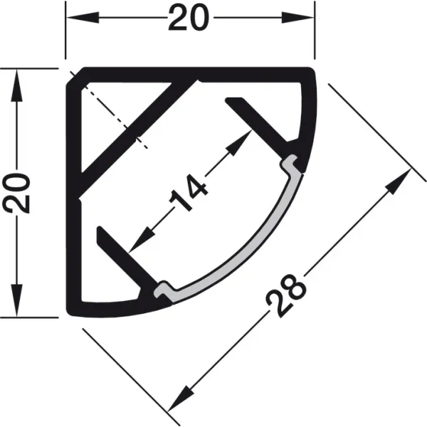 Corner profile, Häfele Loox Profile 2195 for LED strip lights 10mm