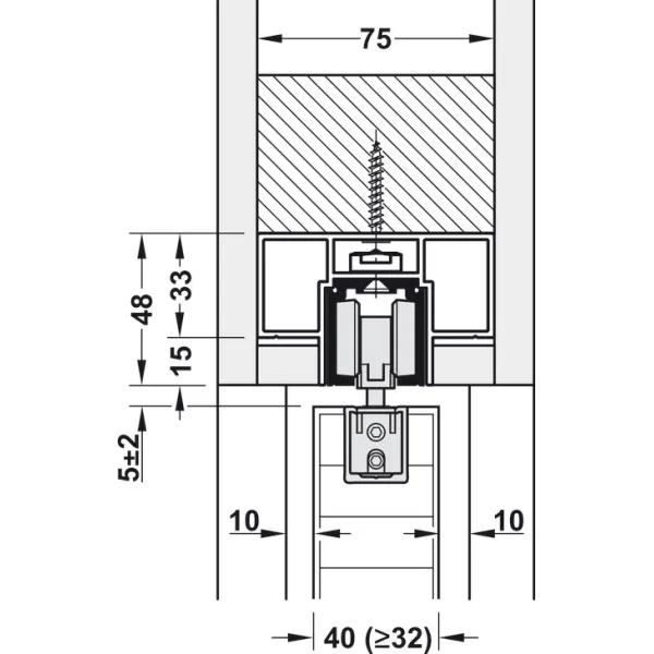 Track set, for pocket door solution, for Häfele Slido D-Line11 50I / 80I / 120I, 50L / 80L / 120L