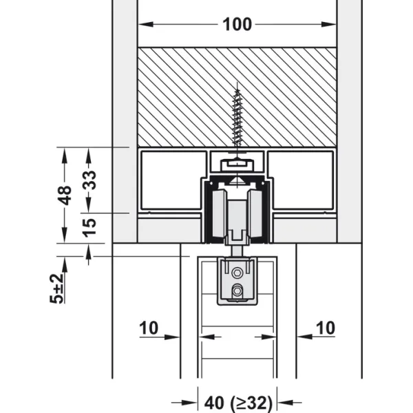 Track set, for pocket door solution, for Häfele Slido D-Line11 50I / 80I / 120I, 50L / 80L / 120L