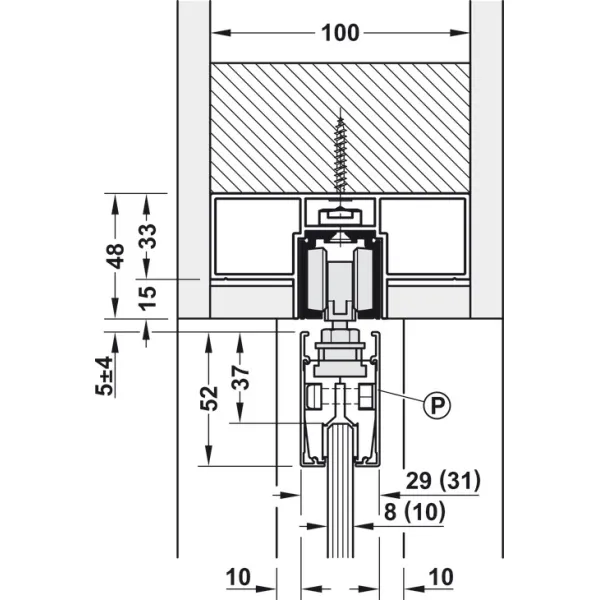 Track set, for pocket door solution, for Häfele Slido D-Line11 50I / 80I / 120I, 50L / 80L / 120L