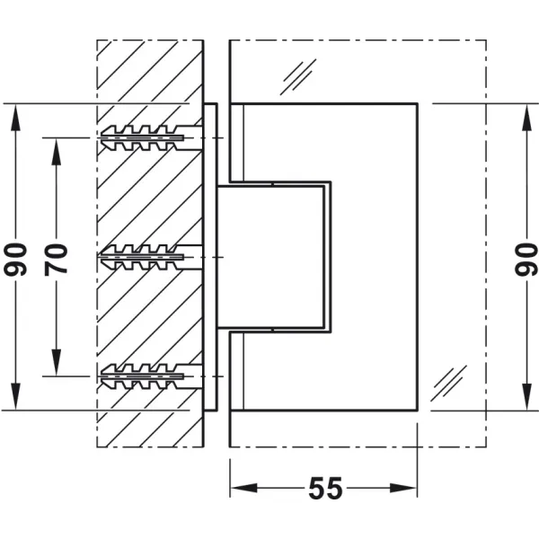 shower door hinge, For wall-glass connection