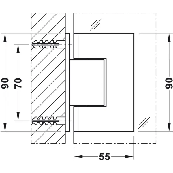 shower door hinge, For wall-glass connection