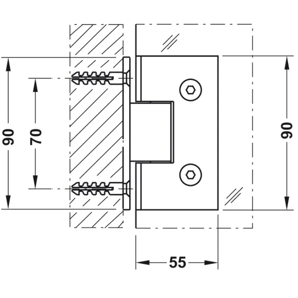 shower door hinge, For wall-glass connection