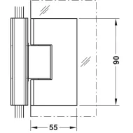shower door hinge, for glass-glass connections, 90° glass front