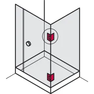 shower door hinge, for glass-glass connections, 90° glass front
