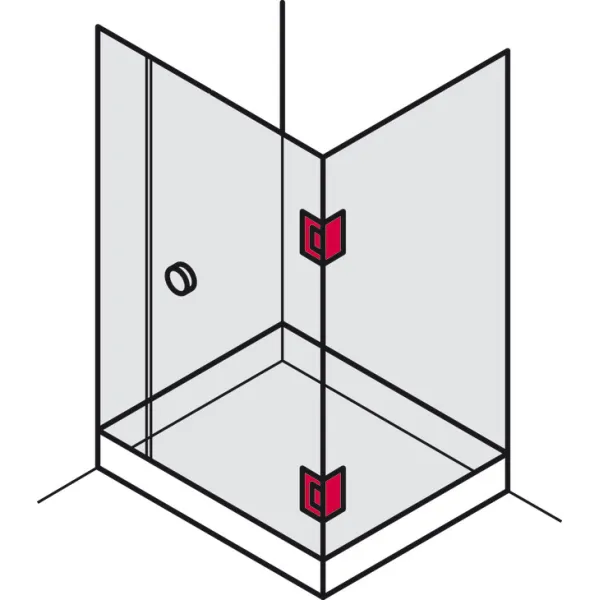 shower door hinge, for glass-glass connections, 90° glass front
