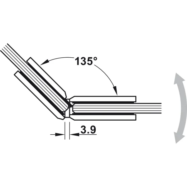 shower door hinge, for glass-glass connections, 135° glass front
