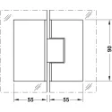 shower door hinge, for glass-glass connections, 180° glass front