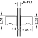 Rankenėlė dušo durims kvadratinė 32x32mm, nerūdijančio plieno spalva