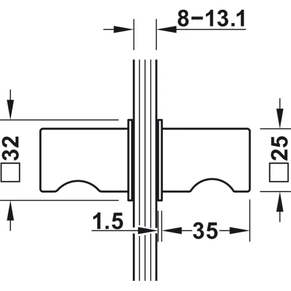 Rankenėlė dušo durims kvadratinė 32x32mm, nerūdijančio plieno spalva