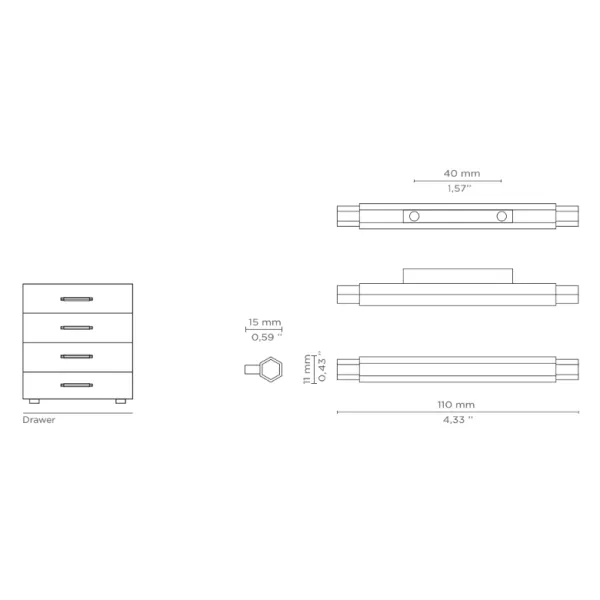 Rankenėlė WALTZ CC40mm, L110mm, H15mm, poliruotas žalvaris
