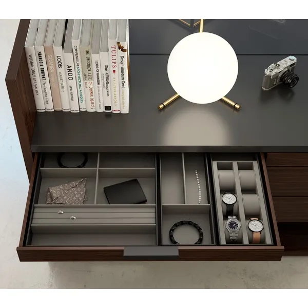 Dėklas papuošalams 432x150mm, H50mm, dirbtinė oda, antracitas, šviesi pilka