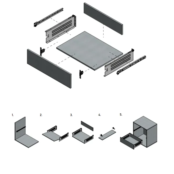 Drawer sides METALBOX L450mm H150mm gray RAL9006