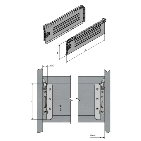 Drawer sides METALBOX L450mm H86mm gray RAL9006