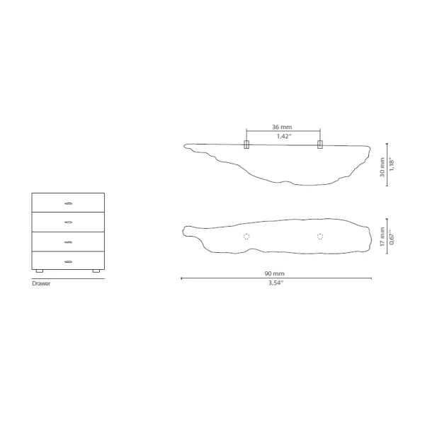 Handle KESYA CC36mm L90mm H30mm P17mm P40mm polished brass 
