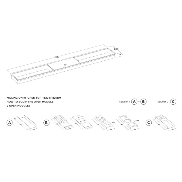Insert module without lid W1200mm dark brown metallic MODUL
