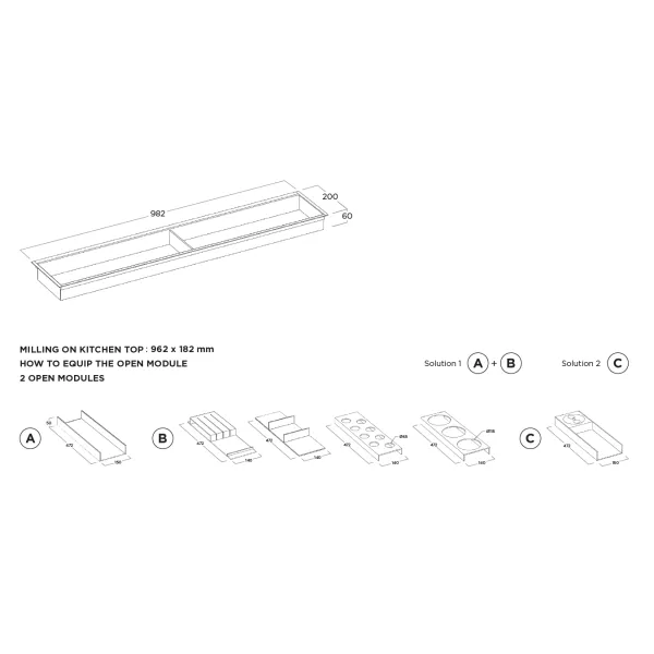 Insert module with lid W1500mm dark brown metallic MODUL