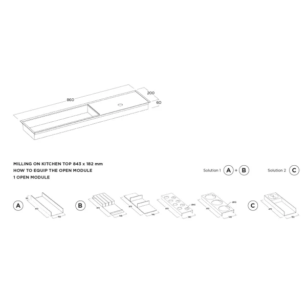 Kanalas įleidžiamas su 2 dangteliais P1800mm, tamsiai rudai metallic MODUL