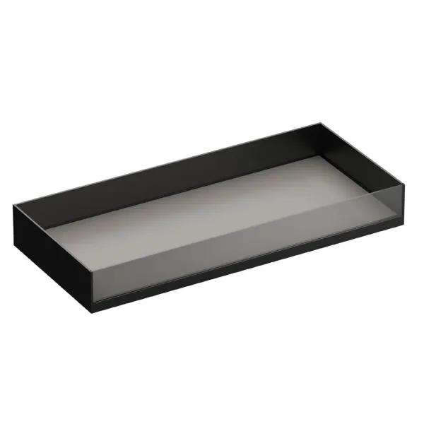 Drawer with glass front MODUS H140mm, D448/488mm, W900-1199mm, dark brown metallic