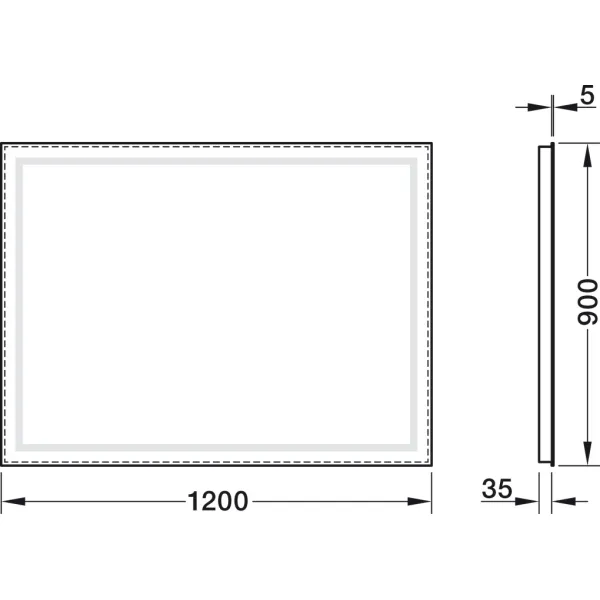 Veidrodis LED apšvietimu, stačiakampis, su šildymo funkcija 29W, 1200x900mm, MultiWhite 3100-7000K