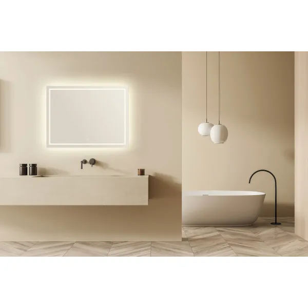 Veidrodis su LED apšvietimu stačiakampis, šildomas, 59W, 1200x900mm, MultiWhite 3100-7000K
