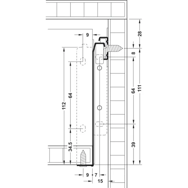 Drawer side runner system, single-walled, Häfele Matrix Box Single A25, single extension, height 118mm
