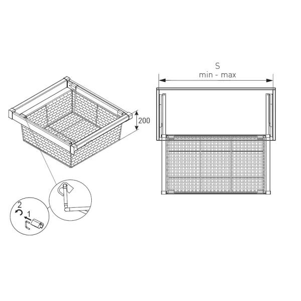 Drawer with rattan basket W900mm with soft closing, white
