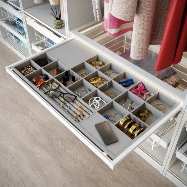 Pull-out drawer with organizer Elitte, W860-918mm, with soft closing, anthracite