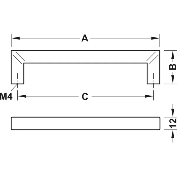 Furniture handle, Mitred handle, steel