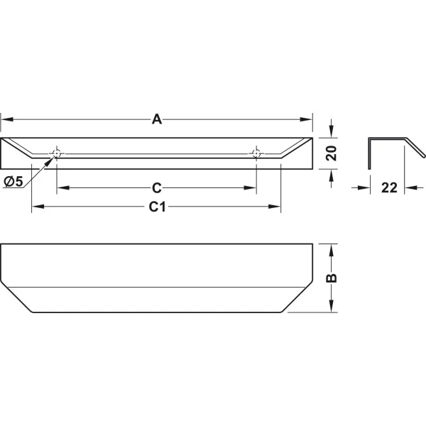 Rankenėlė aliuminio CC64mm, 100x19,7mm, matinė juoda
