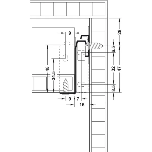 Drawer side runner system, single-walled, Häfele Matrix Box Single A25, single extension, height 54mm