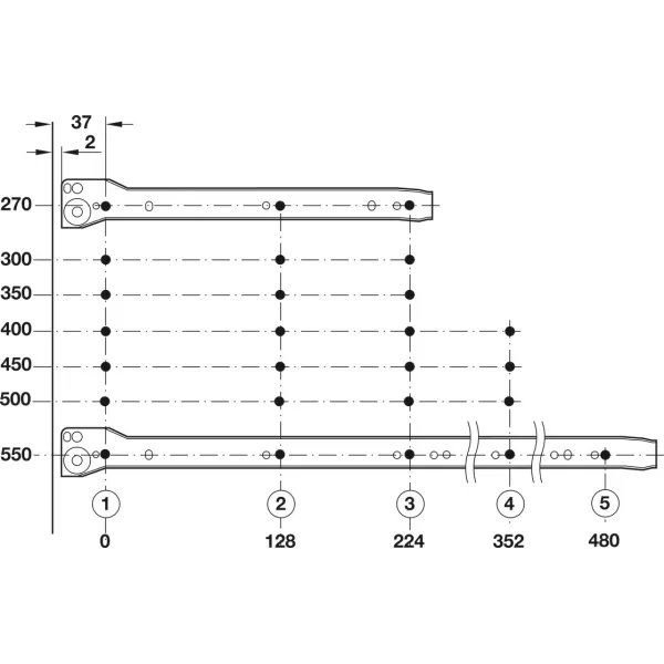 Drawer side runner system, single-walled, Häfele Matrix Box Single A25, single extension, height 54mm