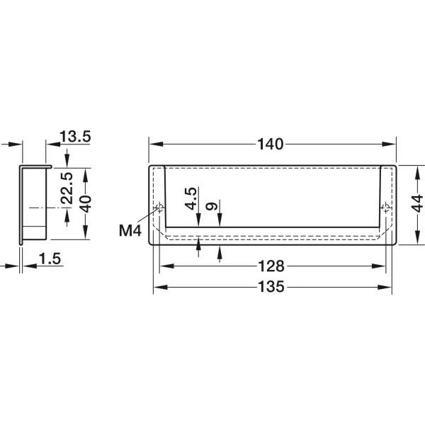 Inset handle, Zinc alloy, rectangular 